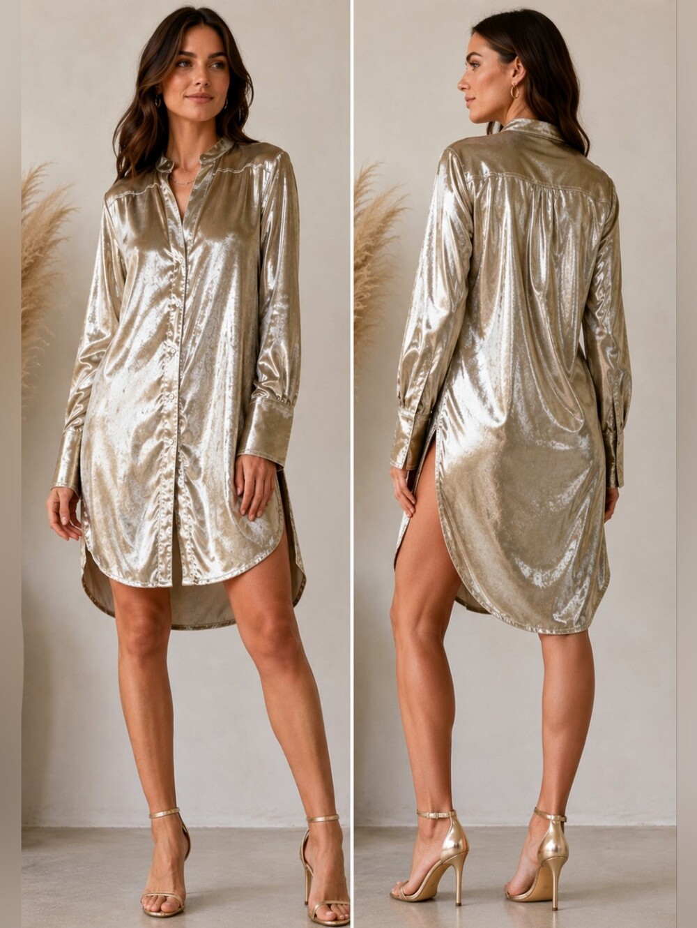 Maeve by Anthropologie Gold Metallic Long Sleeve Shirt Size 4